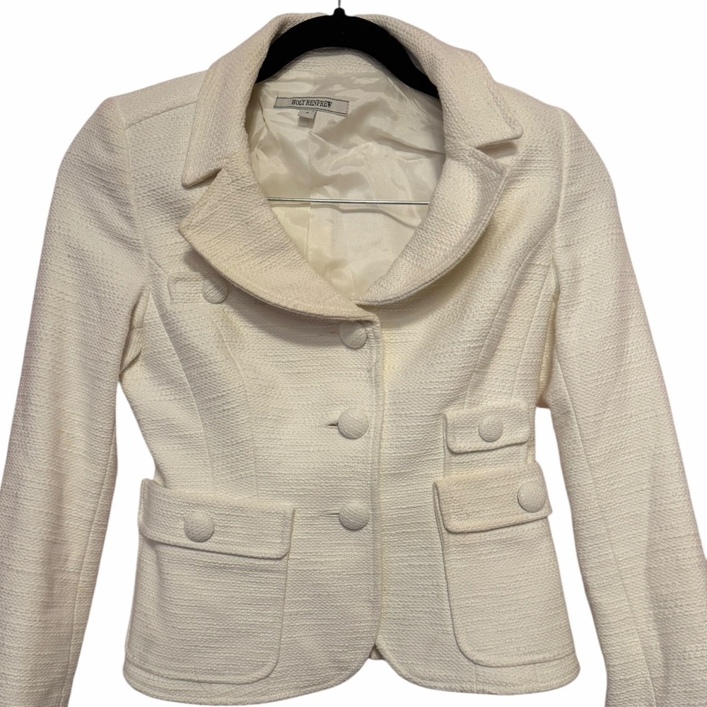 Holt Renfrew - Chic Cream Women's Blazer - Office Chic, Feminine - Size 0 - Picture 2 of 6